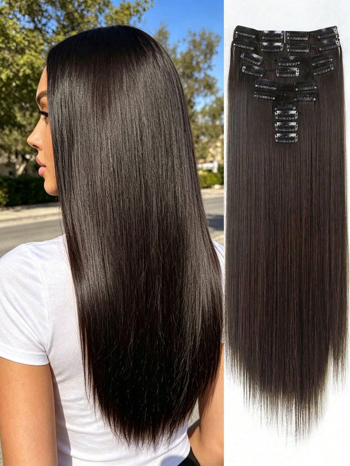 6 Piece 16 Clips 23inch Straight Wig Hair Extensions For Women