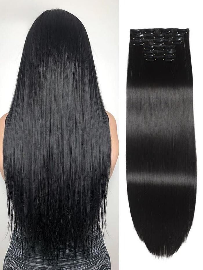 Black straight clip-in extensions