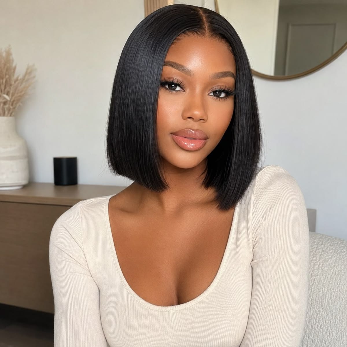 Glossy black bob hairstyle